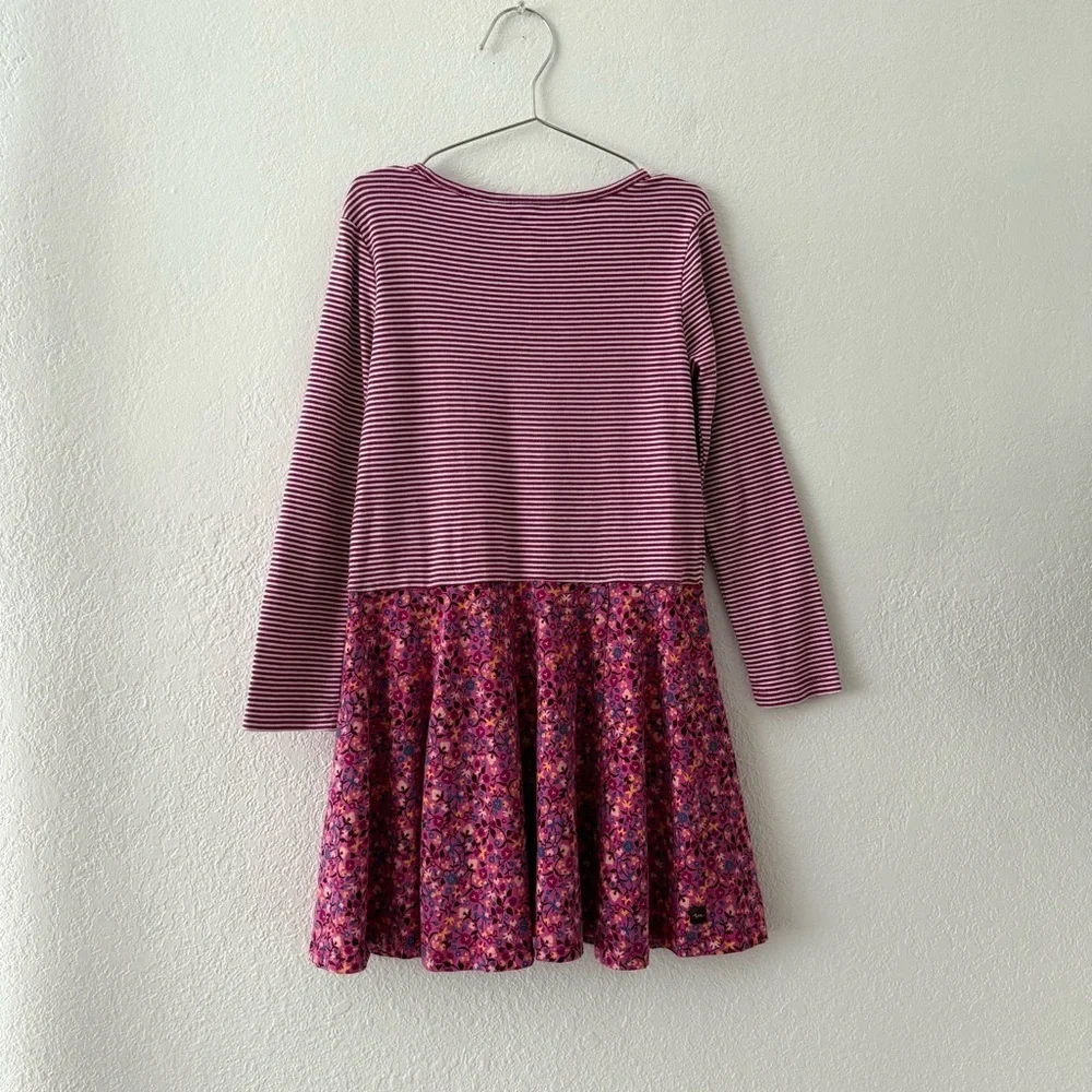 Tea Collection Striped Long Sleeve Dress with Floral Skirt size 10
